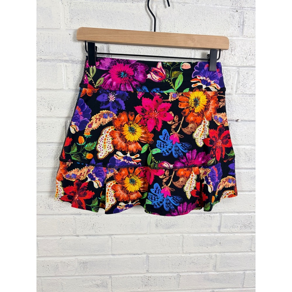 Dona Jo JoJo Skort Womens Size 1 S Black Floral Ruffle Tennis Golf Skirt